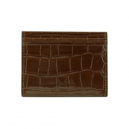 ◆당일◆로고 크로커다일 텍스처 카드지갑 브라운/레드 1215077 F507