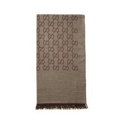 ◆당일◆25FW GG 자카드 울 실크 투톤 스카프 브라운 165904 3G646 9664