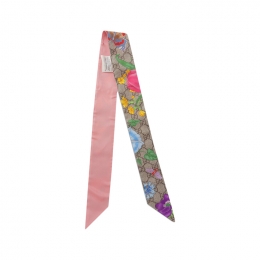 ◆당일◆26SS GG 플로라 실크 트윌리 스카프 베이지/핑크 609317 3G001 9772