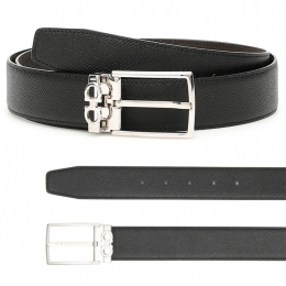 ◆당일◆25FW 미니 더블 로고 간치니 벨트 블랙다크브라운 67-A037 0708206