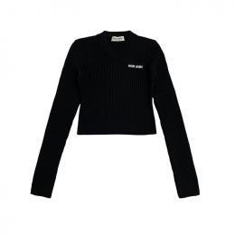 ◆당일◆25FW 로고 브이넥 골지 크롭 니트 블랙 MML832 12Y8 F0002