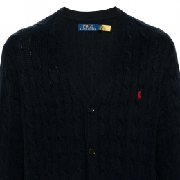 26SS 포니 자수 케이블 브이넥 가디건 블루 710890548 004