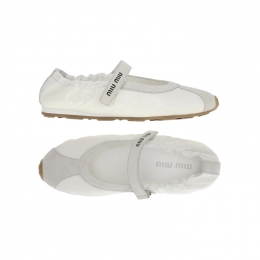 ◆당일◆26SS 플룸 테크니컬 패브릭 스웨이드 발레리나 플랫 슈즈 화이트 5F370E D7C F0009