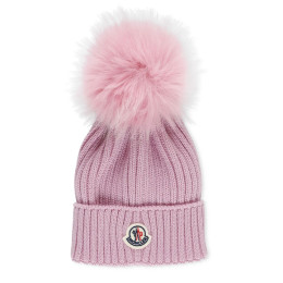◆키즈◆23FW 키즈 로고 패치 폼폼 울 비니 베이비핑크 3B000 18 04S01 51F