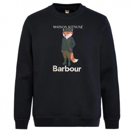 ◆당일◆23FW 바버 X 메종키츠네 폭스 기모 맨투맨 블랙 MOL0559 BK31