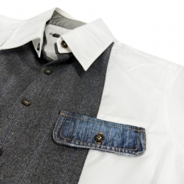 ◆14주년◆데님포켓 배색 라인 트랜스폼 셔츠 화이트 S71DL0647 100