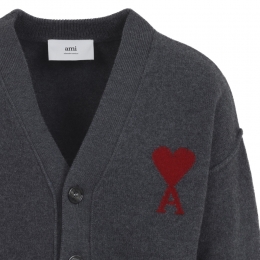 ◆당일◆26SS 하트 로고 울 가디건 다크그레이/레드 UKC367 018 084