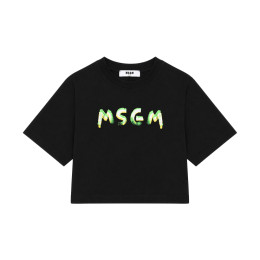 키즈 로고 페인팅 크롭 반팔 티셔츠 블랙 S6MSJGTH002 110