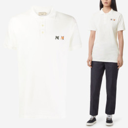 ◆바이스트로◆20FW 더블 폭스 패치 카라 티셔츠 라떼 BU00200KJ7002 LT