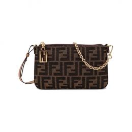 ◆당일◆25FW FF 자카드 패브릭 바게트 파우치 체인 숄더백 브라운 8BS073 AD23 F1GE3