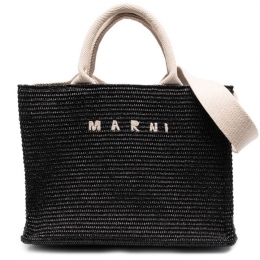 ◆당일◆25SS 로고 자수 라피아 스몰 토트&숄더백 블랙 SHMP0077U0 P3860 Z1Q44