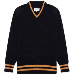 ◆당일◆스티치 패치 울 니트 네이비 S50HA1027 S17834 511F