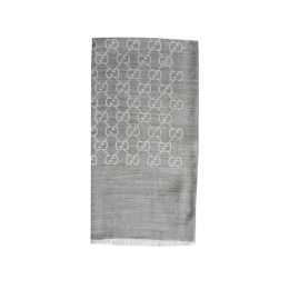 ◆당일◆26SS GG 자카드 울 실크 투톤 스카프/머플러 그레이/실버 165904 3G646 1400