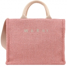 ◆당일◆25SS 로고 자수 라피아 스몰 토트&숄더백 핑크 SHMP0077U0 P3860 00C09