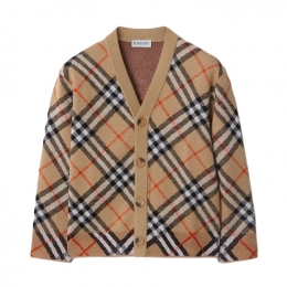 ◆키즈◆25FW 키즈 빈티지 체크 브이넥 울 가디건 샌드 8104300