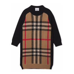 ◆키즈◆21FW 키즈 체크 자카드 스웨터 드레스 브라운 8046103