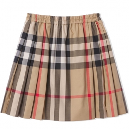 ◆키즈◆23SS 여성 체크 패턴 플리츠 스커트 베이지 8039522