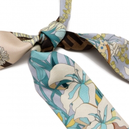 26SS FF 프린팅 플로럴 랩피 실크 스카프 멀티컬러 FXT011 B01U F1WO5