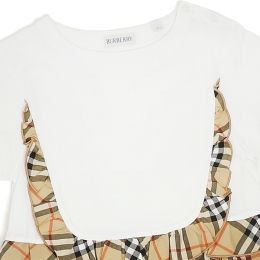 키즈 체크 트리밍 원피스 화이트/베이지 8117420