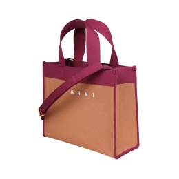 ◆당일◆로고 자카드 스몰 토트&숄더백 브라운/버건디 SHMP0083A0 P4602 ZO196