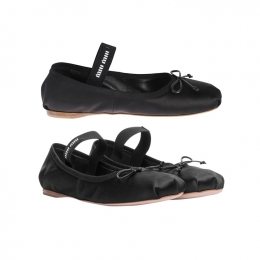 ◆당일◆25FW 로고 스트랩 발레리나 새틴 플랫 슈즈 블랙 5F794D QU6 F0002