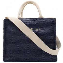 ◆당일◆25SS 로고 자수 라피아 스몰 토트&숄더백 울트라마린 SHMP0077U0 P3860 00B90