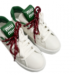 ◆당일◆26SS 로고 레더 레이스업 스니커즈 화이트/그린 5E387E 3L48 F0A8Z