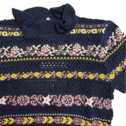 ◆키즈◆키즈 아일릿 리본 패턴 파멜라 니트 네이비 K2000W25 0D3