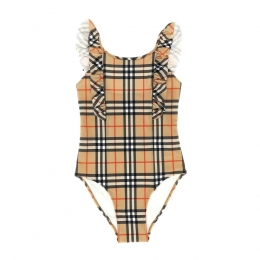 키즈 러플 트리밍 체크 스윔수트 샌드 8117157