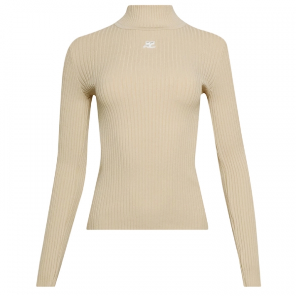 ◆당일◆24SS 로고 자수 리에디션 하이넥 니트탑 샌드 PERMPU022FI0001 1007