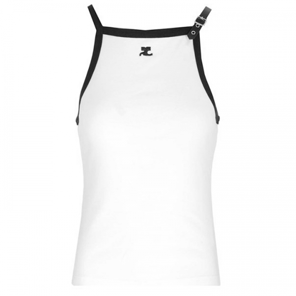 ◆당일◆24SS 로고 버클 콘트라스트 슬리브리스 탑 화이트 124JDE067JS0070 0098