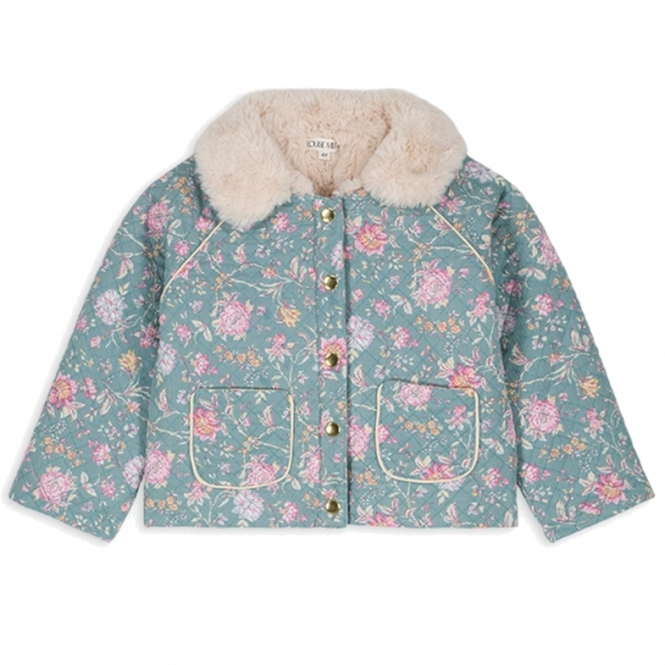 ◆키즈◆23FW 키즈 JASMINA 플로럴 패턴 폭스 퍼 패딩 자켓 블루 J0166 BLROS