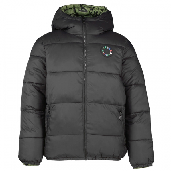 ◆키즈◆23FW 키즈 로고 패치 패턴 리버서블 패딩 자켓 블랙/그린 TT2Q77 Z0536 930