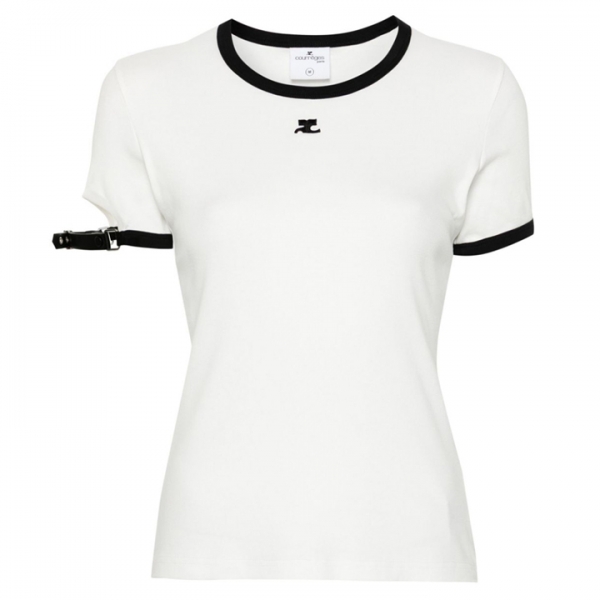◆당일◆24SS 로고 자수 버클 콘트라스트 티셔츠 화이트 124JTS117JS0070 0098