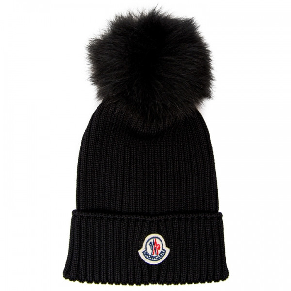 ◆키즈◆23FW 키즈 로고 패치 폼폼 울 비니 블랙 3B000 18 04S01 999