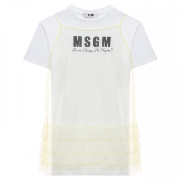 ◆키즈◆24SS 키즈 로고 코튼 원피스 화이트/라임 S4MSJGDR125 00136