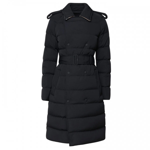 ◆당일◆24FW 로고 패치 더블 브레스트 벨티드 롱 패딩자켓 블랙 8097869
