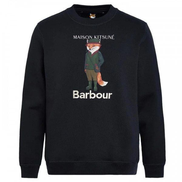 ◆당일◆23FW 바버 X 메종키츠네 폭스 기모 맨투맨 블랙 MOL0559 BK31