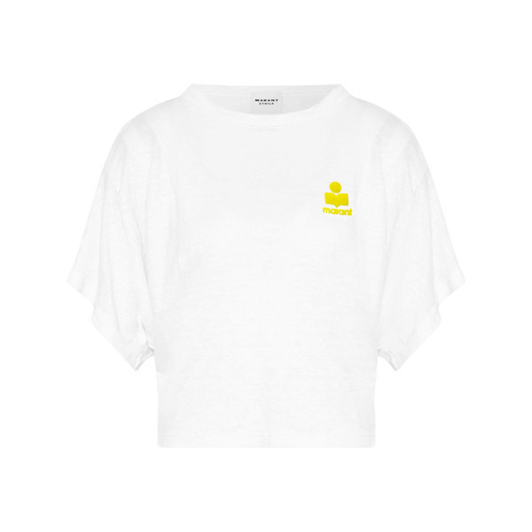 26SS KYANZAE 로고 린넨 티셔츠 화이트/옐로우 TS0313FA A1N09E WHYW