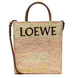 ◆당일◆23FW 로고 자수 스탠다드 A4 라피아 토트&숄더백 네추럴/블랙 A563R18X02 2165
