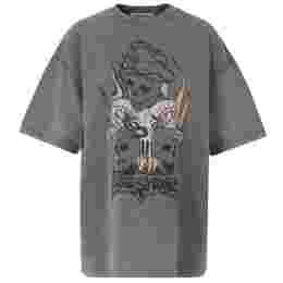 ◆당일◆24SS 스컬 로고 프린팅 릴랙스핏 티셔츠 다크그레이 CL0267 BM0
