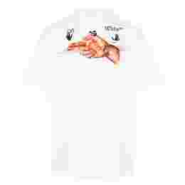 ◆12주년◆백 파스칼 핸드 프린팅 오버핏 티셔츠 화이트 OMAA038R21JER009 0131