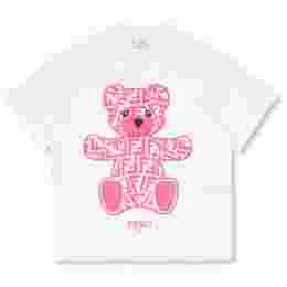 ◆키즈◆23FW 여성 베어 프린팅 티셔츠 화이트 JUI144 7AJ F1LL7