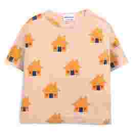 ◆키즈◆22SS 키즈 픽셀 하우스 패턴 티셔츠 오렌지 122AC001 200