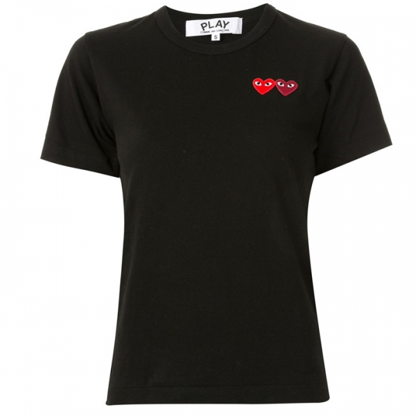 ◆당일◆22SS 여성 더블 레드 하트 와펜 티셔츠 블랙 AZ-T225-051-1