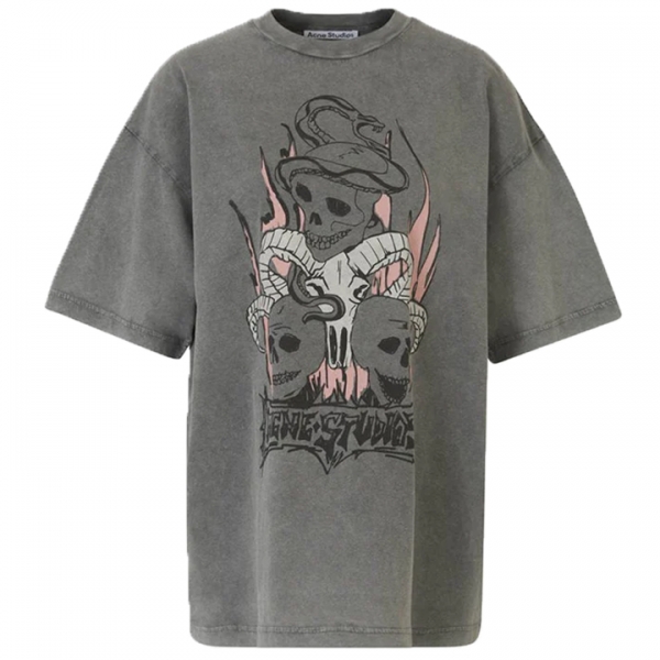 ◆당일◆24SS 스컬 로고 프린팅 릴랙스핏 티셔츠 다크그레이 CL0267 BM0
